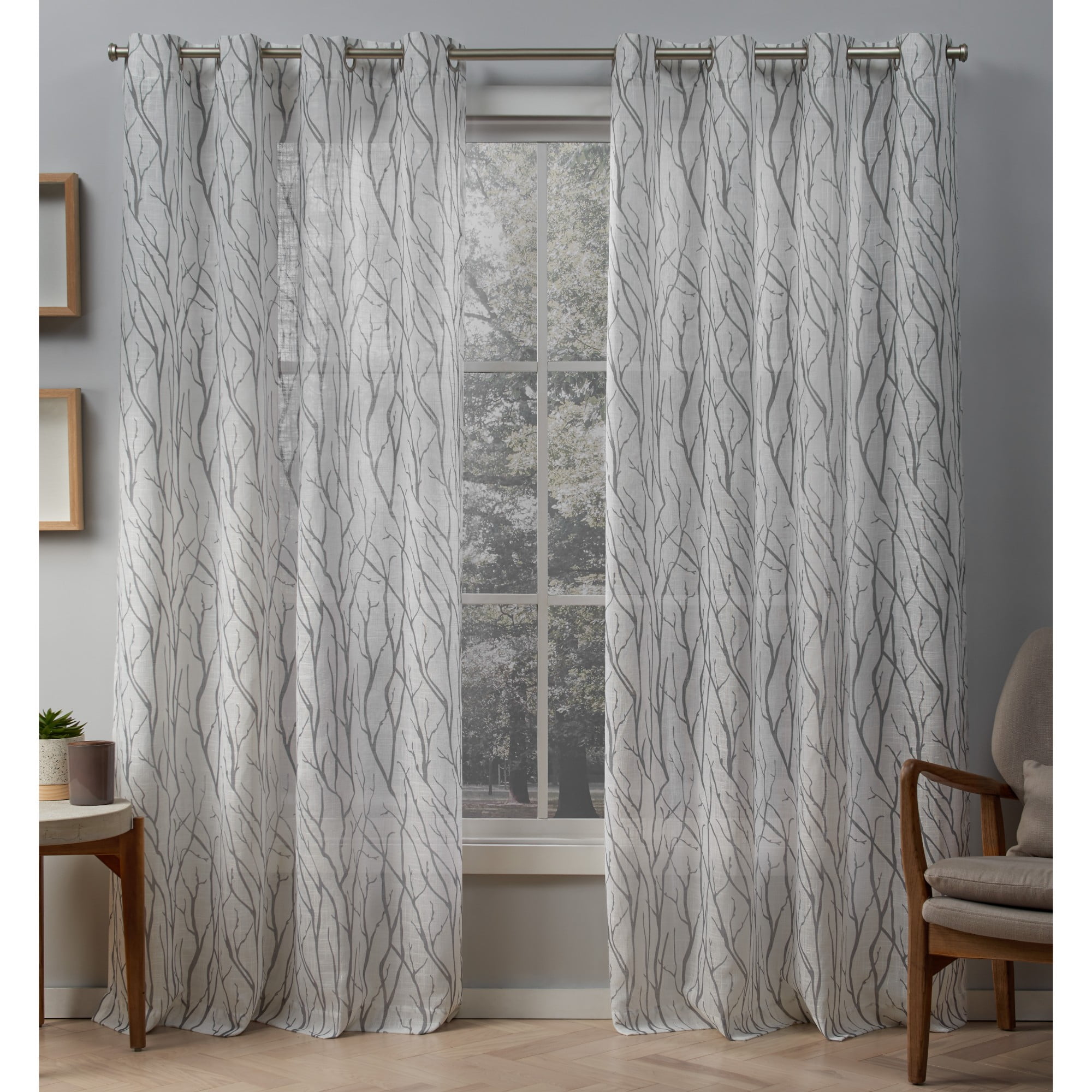 Oakdale Dove Gray Light-Filtering Polyester Linen Window Curtain Panels, 96" x 54"