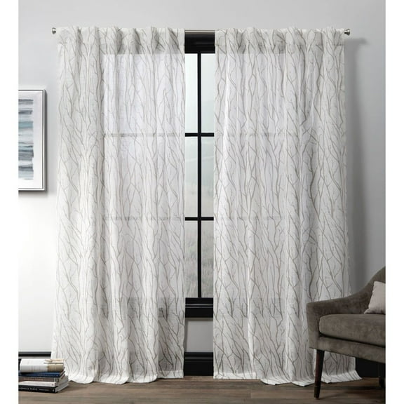 Exclusive Home Oakdale Motif Textured Linen Hidden Tab Top Curtain Panel Pair
