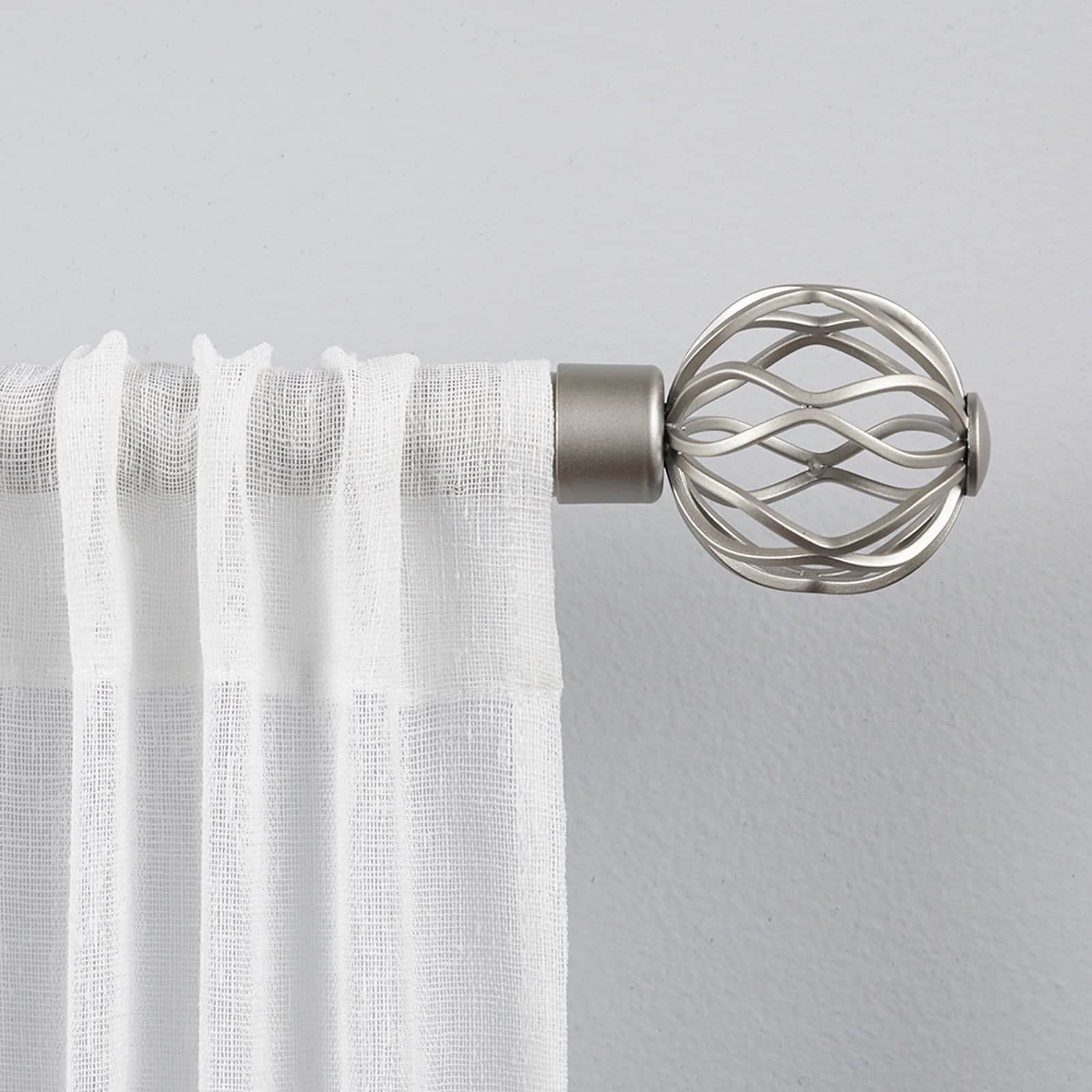 Matte Silver Adjustable Iron Curtain Rod with Wavy Finials