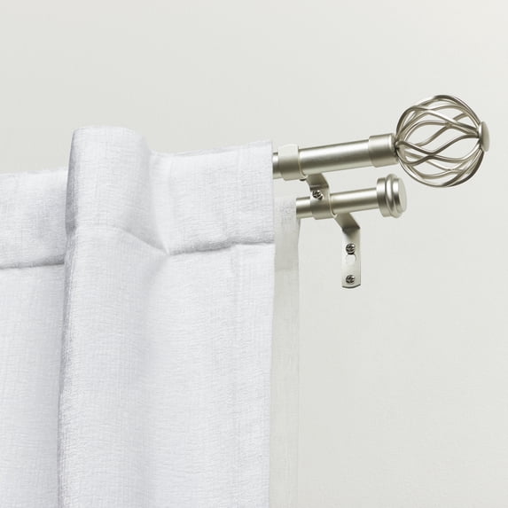 Exclusive Home Ogee Double Window Curtain Rod and Finial Set, Matte Silver, Adjustable 66"-120"