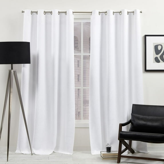 Exclusive Home Olenna Room Darkening Blackout Grommet Top Curtain Panels, 50"x96", White, Set of 2