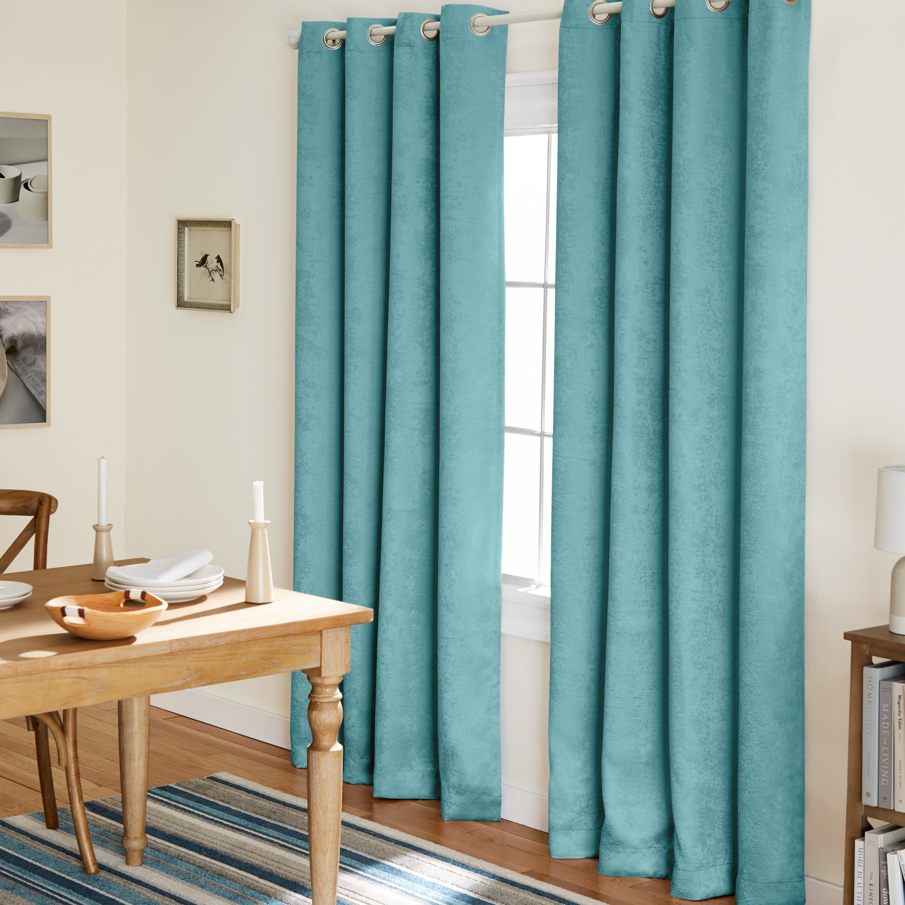 TOWN & COUNTRY EVERYDAY Lustre Solid Heavyweight Textured Sateen Indoor Curtains, Room Darkening Opacity, Grommet Top, Energy Efficient, 2-Pack Set, 52"x108", Teal