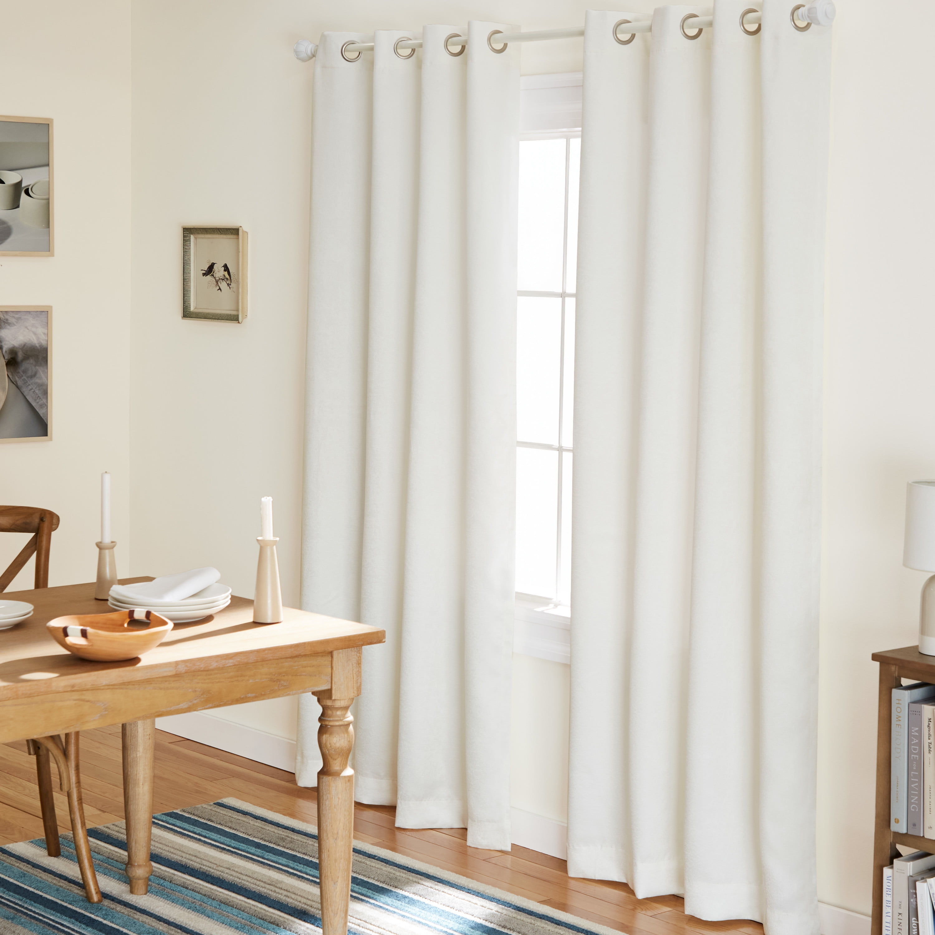 Vanilla Textured Sateen Room Darkening Grommet Curtains, 52"x84"