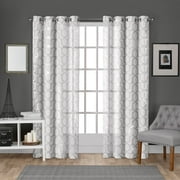 Exclusive Home Panza Metallic Geometric Print Light Filtering Semi-Sheer Grommet Top Curtain Panel Pair, 54"x108", Winter Silver