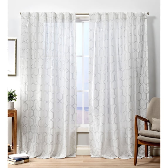 Exclusive Home Panza Metallic Print Sheer Hidden Tab Top Curtain Panel Pair