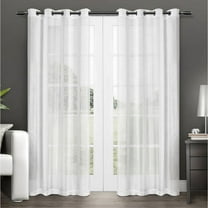 Exclusive Home Penny Sheer Embellished Stripe Grommet Top Curtain Panel Pair, 50"x108", Winter White