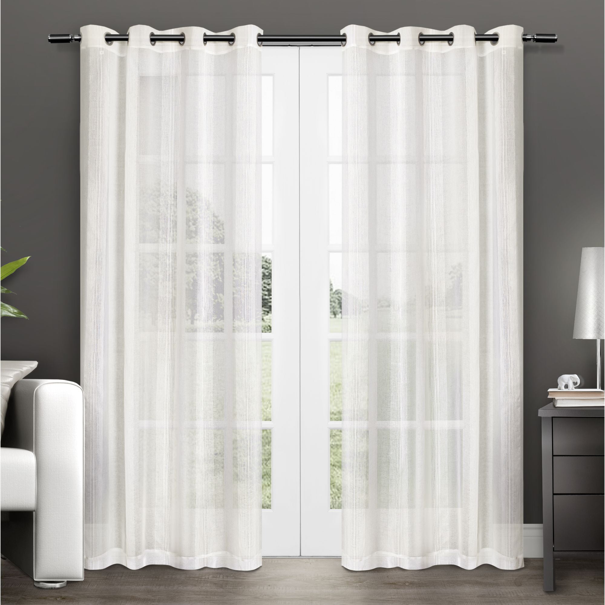 Penny Off-White Sheer Grommet Top Curtain Panels, 54x84