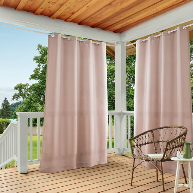 Exclusive Home Pink Blue and Beige Solid Print Outdoor Curtains with Grommets (2 Pack)