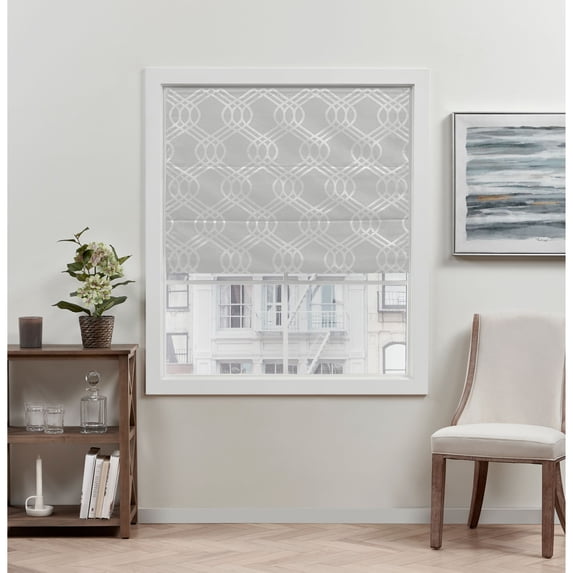 Exclusive Home Prague Trellis 100% Blackout Roman Shade, 23"x64", Silver
