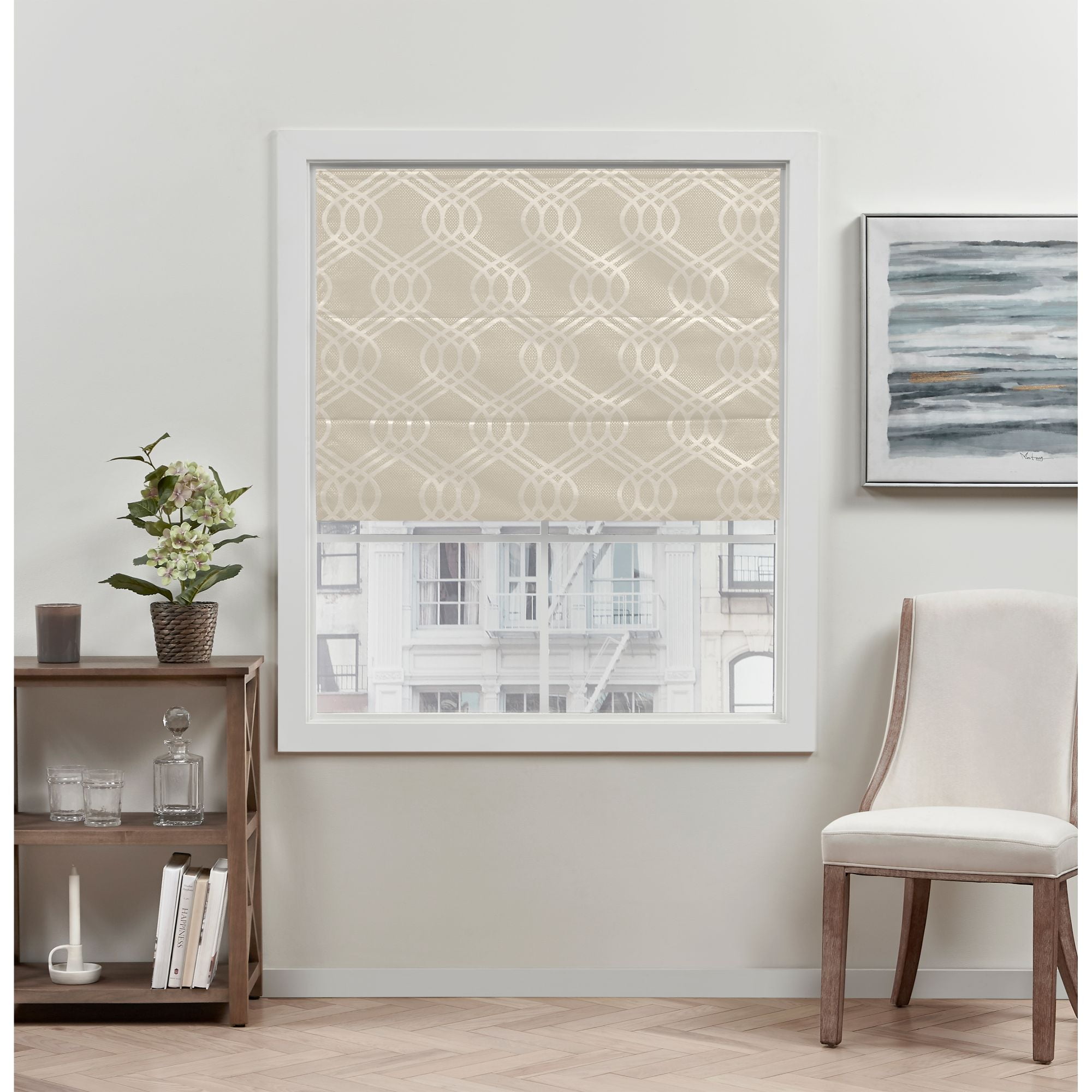 Exclusive Home Prague Trellis 100% Blackout Roman Shade, 31"x64", Natural