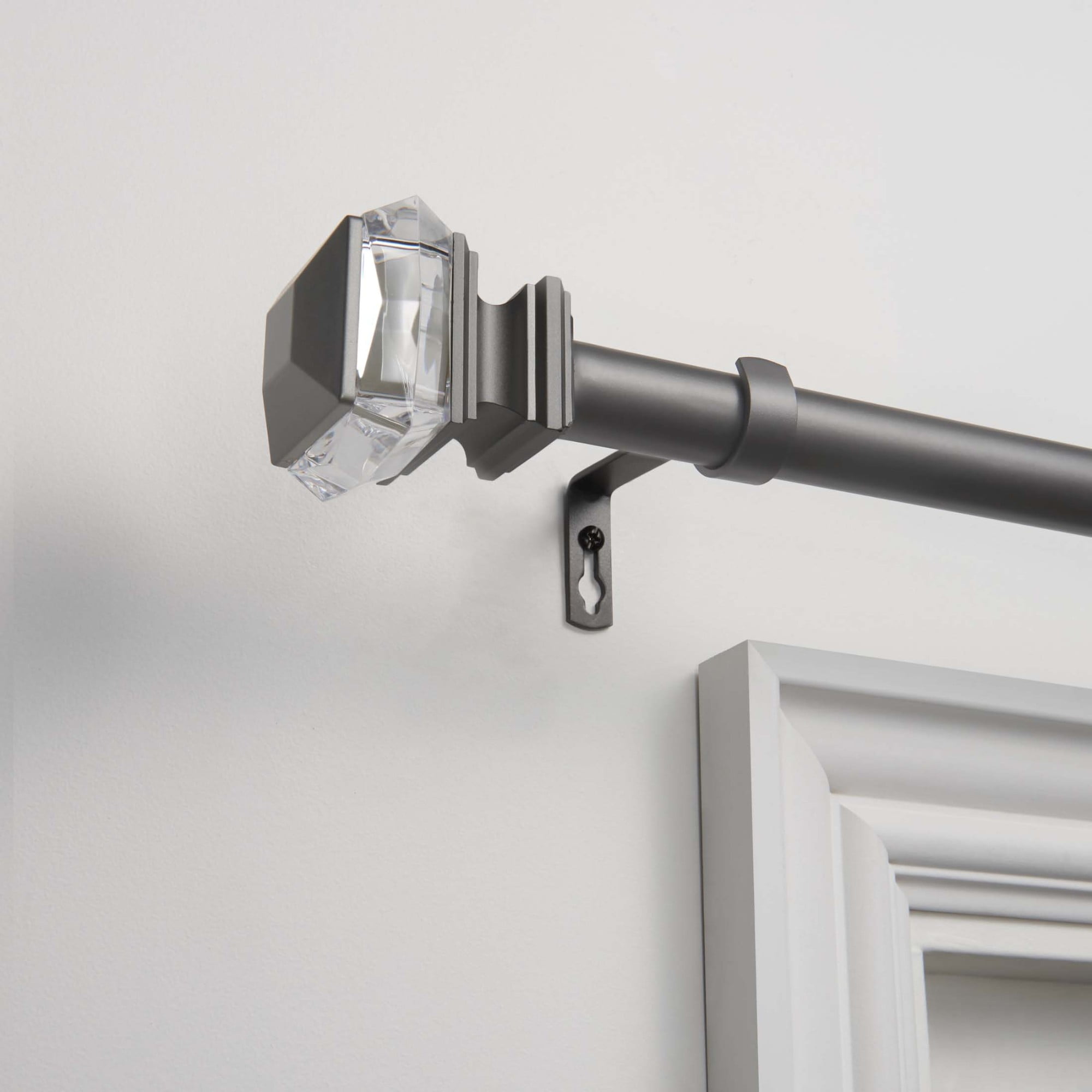 Gunmetal Adjustable Curtain Rod with Acrylic Finials, 66"-120"