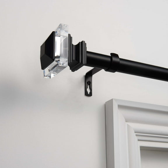 Exclusive Home Prism 1" Curtain Rod and Coordinating Finial Set, Matte Black, Adjustable 36"-72"