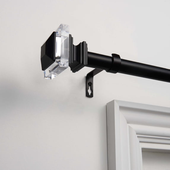Exclusive Home Prism 1" Curtain Rod and Coordinating Finial Set, Matte Black, Adjustable 66"-120"