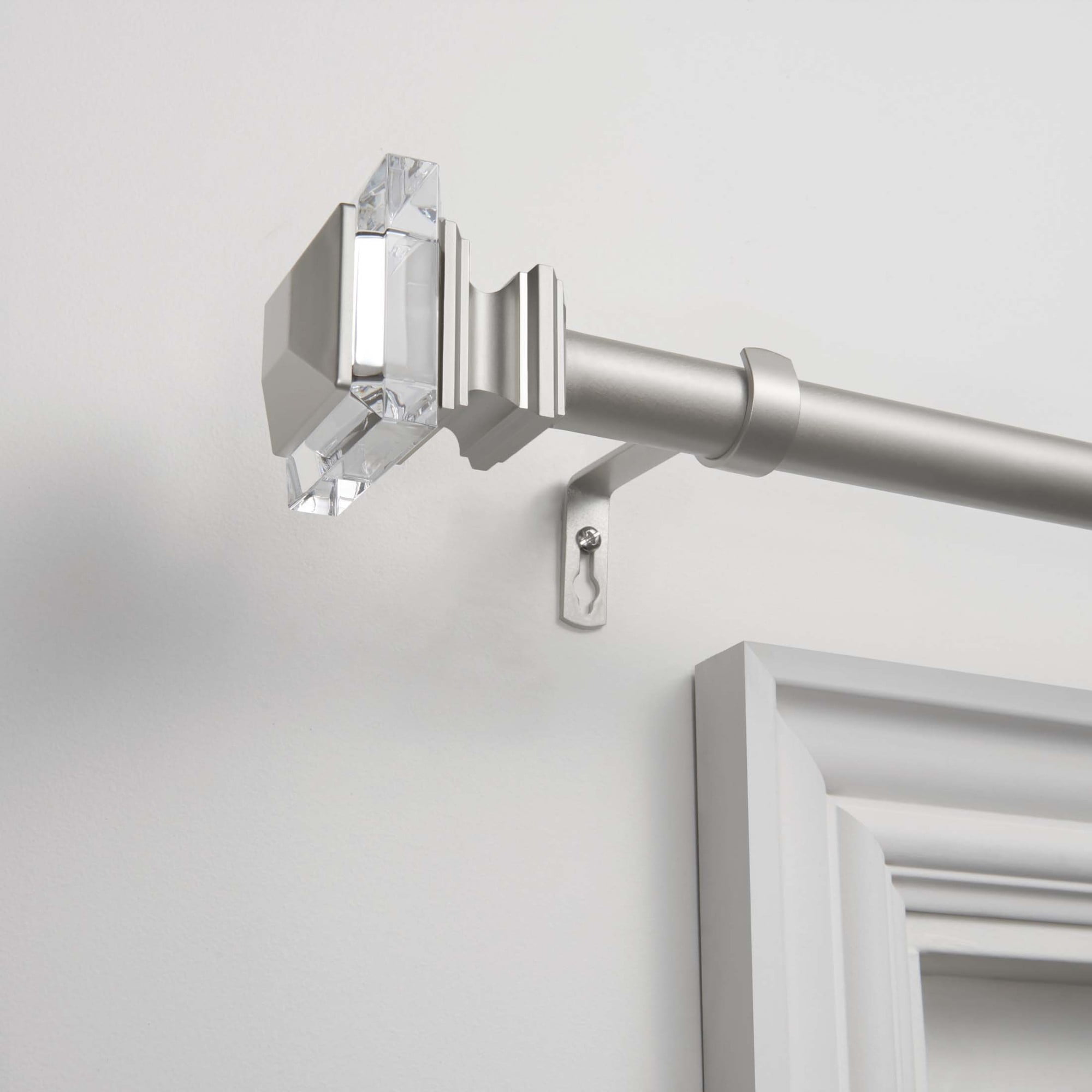 Matte Silver Adjustable Curtain Rod with Acrylic Finials