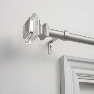 Exclusive Home Prism 1" Curtain Rod and Coordinating Finial Set, Matte Silver, Adjustable 36"-72"
