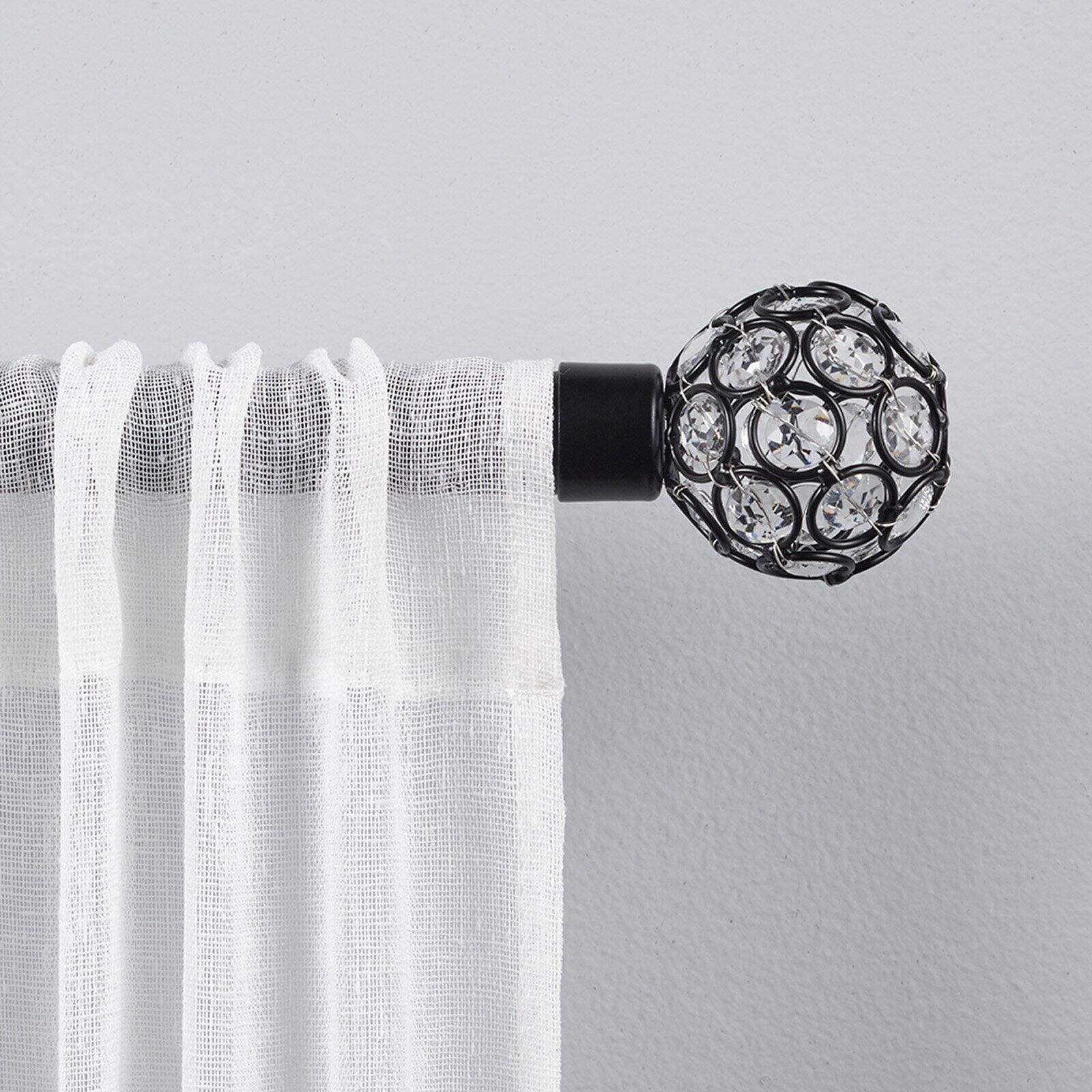 Exclusive Home Rings 1" Curtain Rod and Finial Set, Matte Black, Adjustable 36"-72"