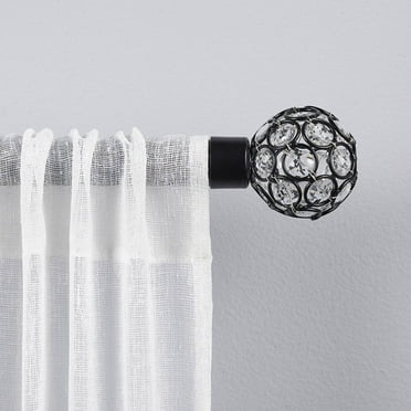 Exclusive Home Rings 1" Curtain Rod and Finial Set, Matte Black, Adjustable 36"-72"