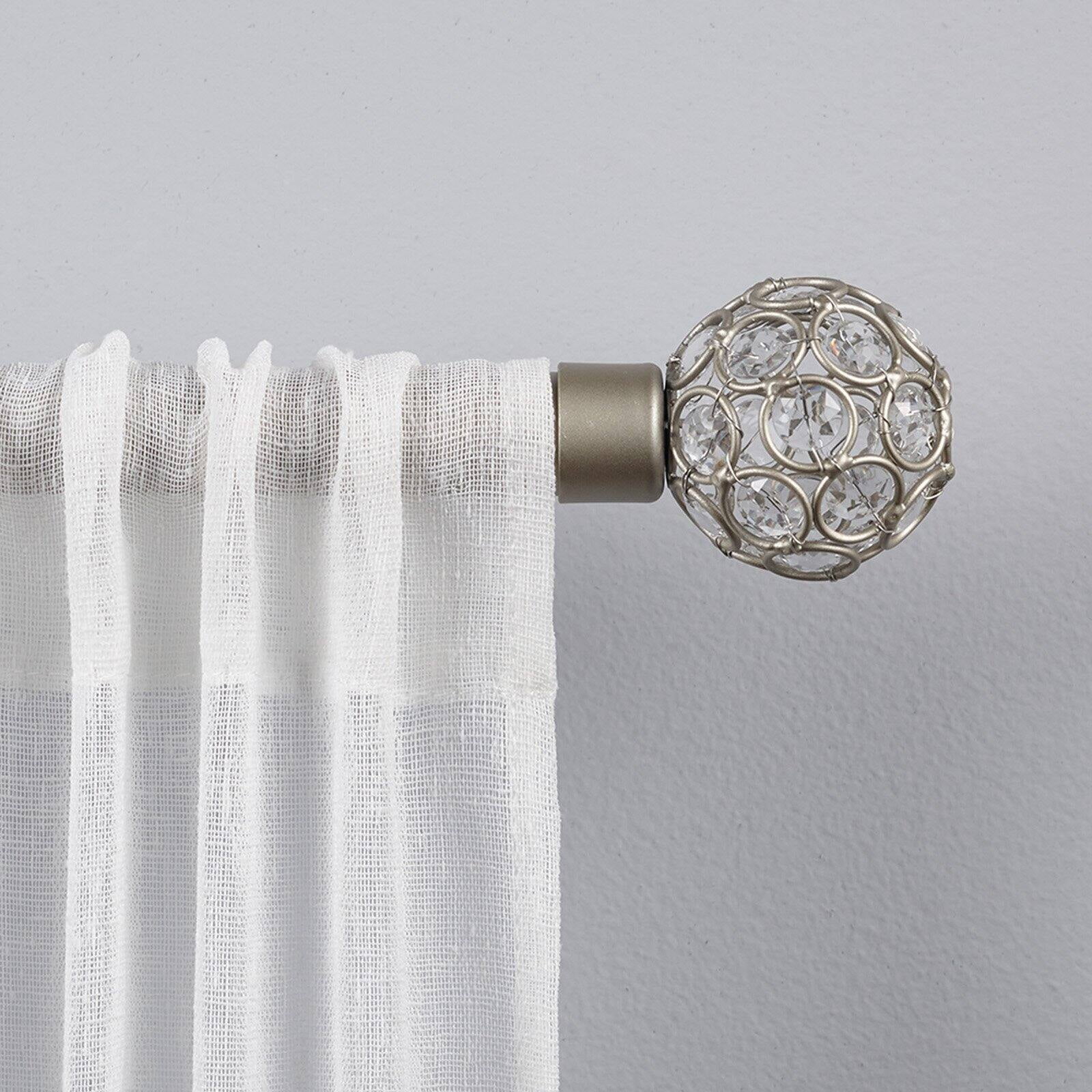 Exclusive Home Rings 1" Curtain Rod and Finial Set, Matte Silver, Adjustable 36"-72"