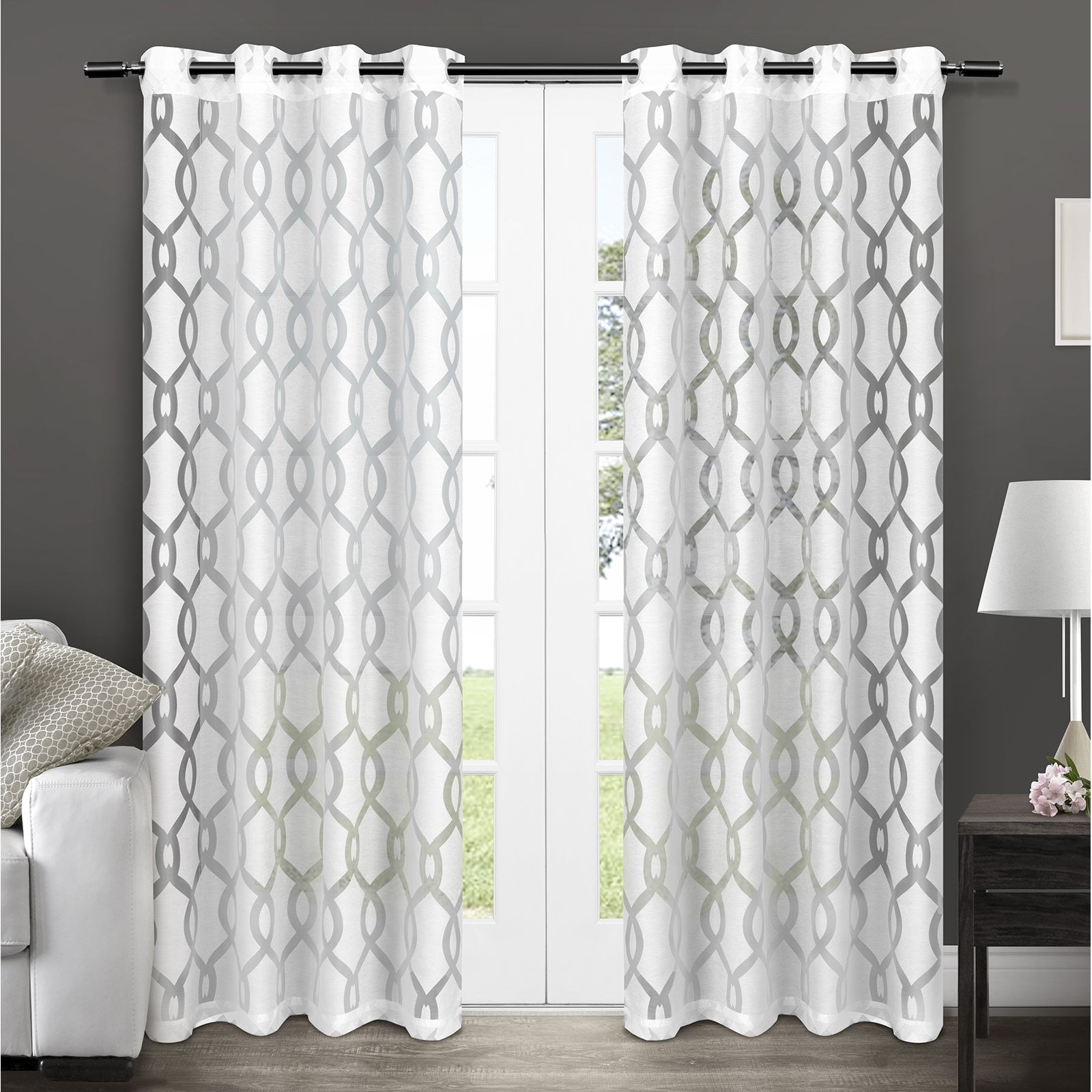 Exclusive Home Rio Burnout Sheer Grommet Top Curtain Panel Pair, 54"x84", Winter White