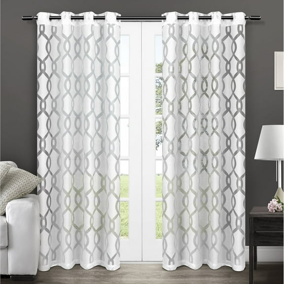 Exclusive Home Rio Burnout Sheer Grommet Top Curtain Panel Pair, 54"x84", Winter White