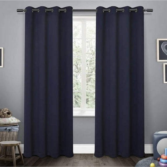 Exclusive Home Sateen Kids Twill Woven Room Darkening Blackout Grommet Top Curtain Panel Pair, 52"x63", Navy