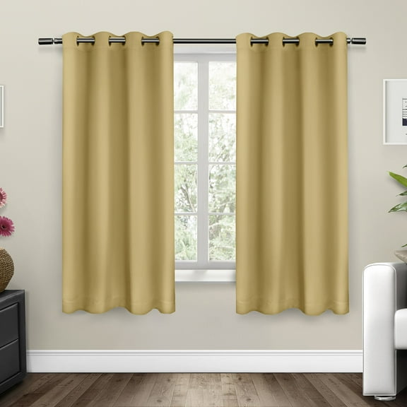 Exclusive Home Sateen Twill Woven Room Darkening Blackout Grommet Top Curtain Panel Pair, 52"x108", Sundress Yellow