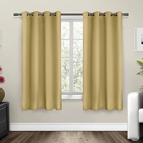 Exclusive Home Sateen Twill Woven Room Darkening Blackout Grommet Top Curtain Panel Pair, 52"x63", Sundress Yellow