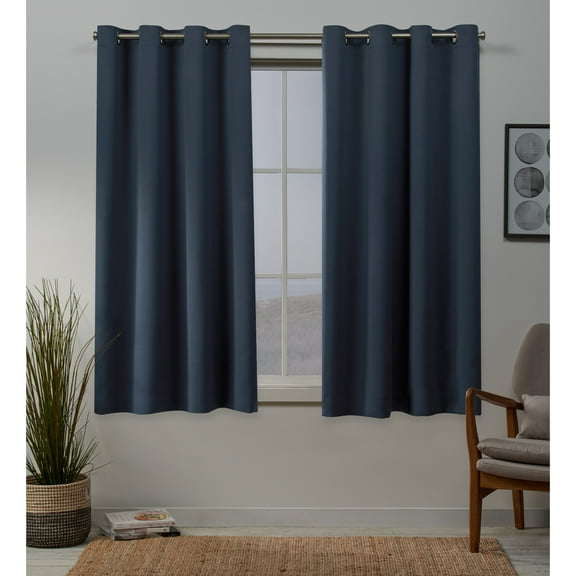 Exclusive Home Sateen Twill Woven Room Darkening Blackout Grommet Top Curtain Panel Pair, 52"x63", Vintage Indigo