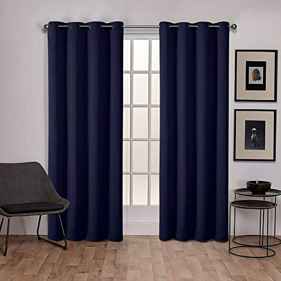 Exclusive Home Sateen Twill Woven Room Darkening Blackout Grommet Top Curtain Panel Pair, 52"x84", Peacoat Blue
