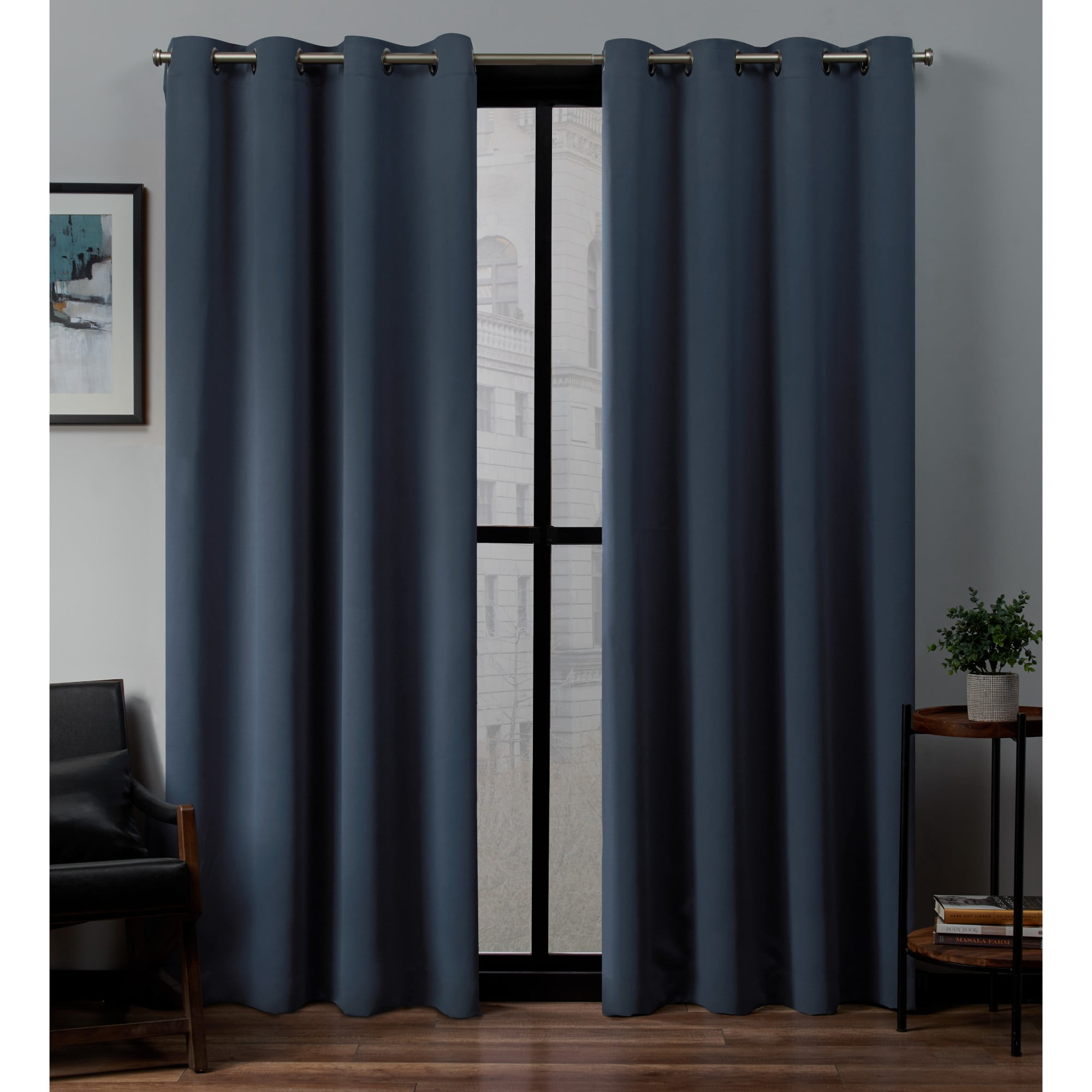 Vintage Indigo Polyester Blackout Grommet Curtain Panels, 52" x 84"