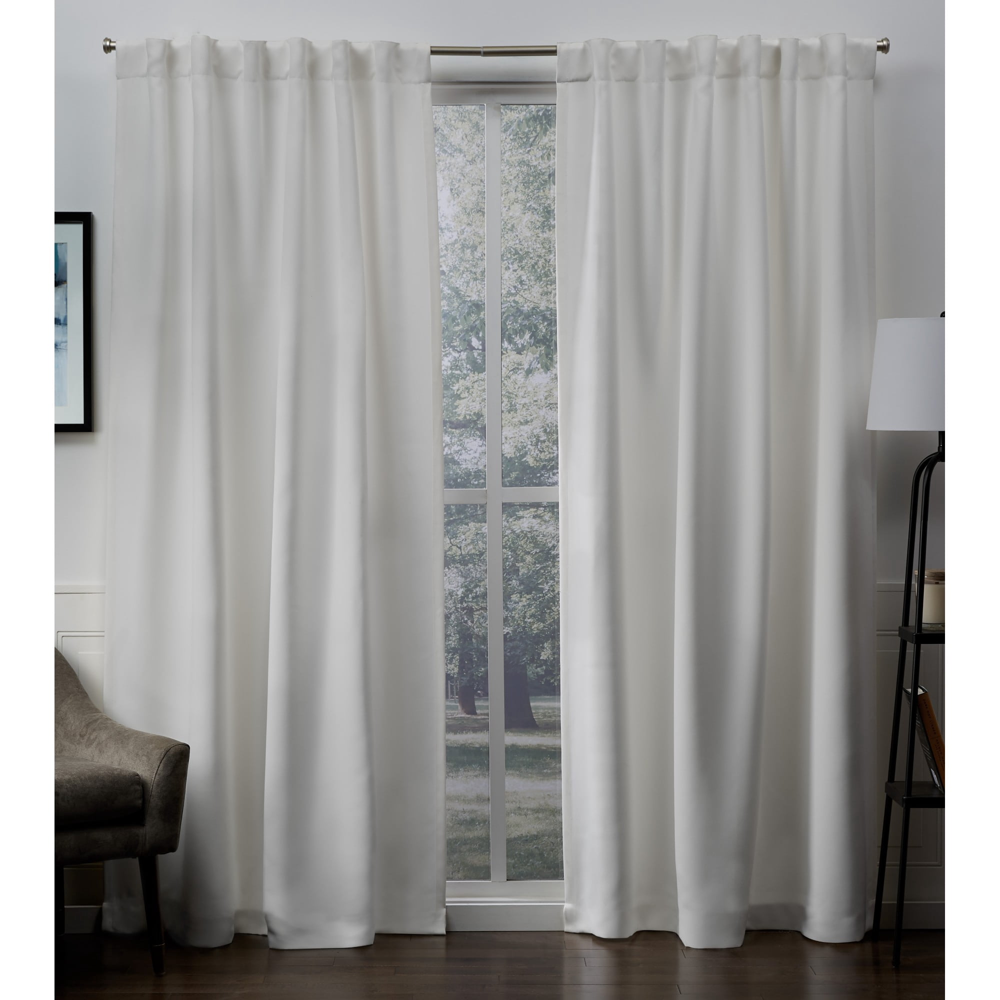 Exclusive Home Sateen Twill Woven Room Darkening Blackout Hidden Tab Curtain Panel Pair, 52"x96", Vanilla