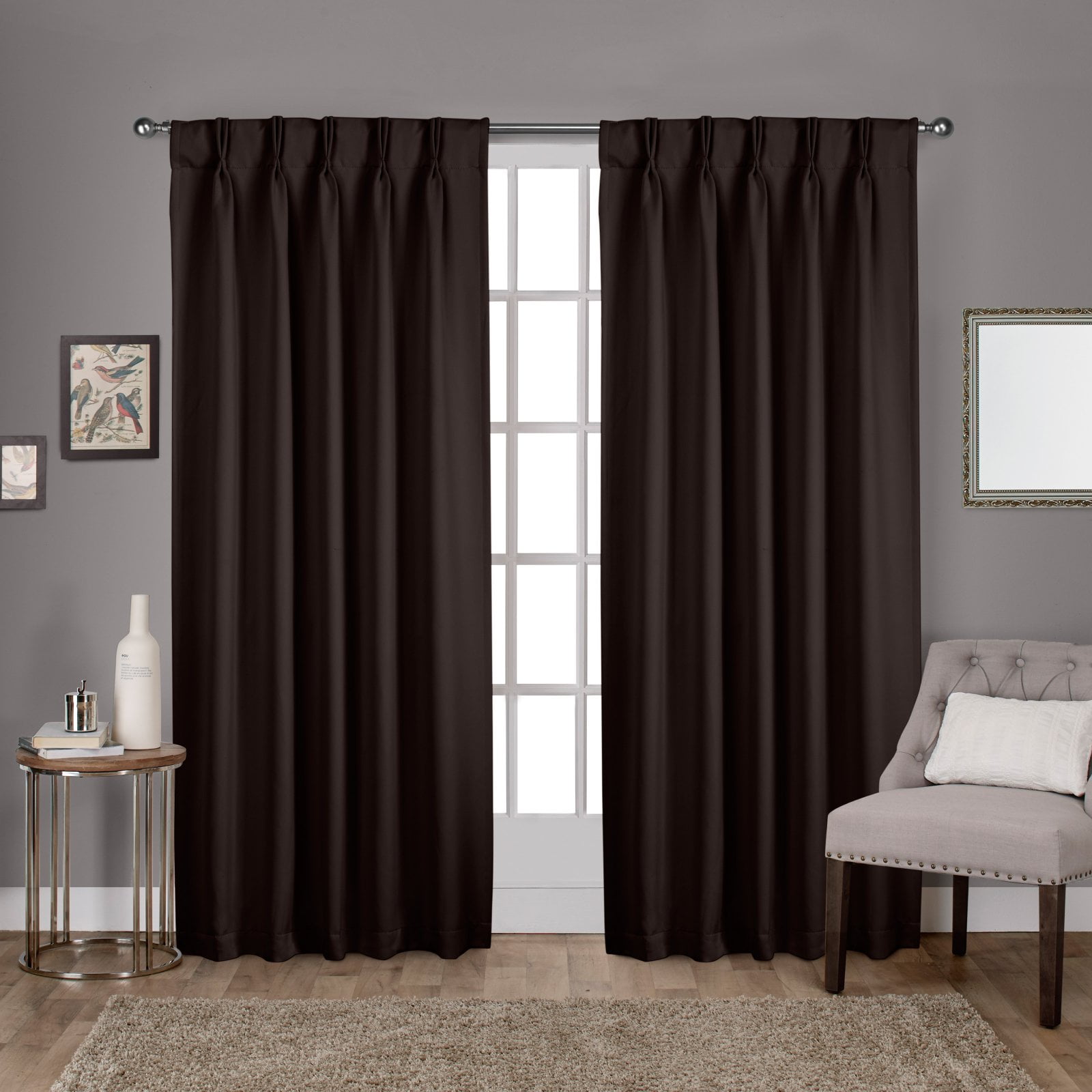 Exclusive Home Sateen Twill Woven Room Darkening Blackout Pinch Pleat/Hidden Tab Top Curtain Panel Pair, 108" Length, Espresso