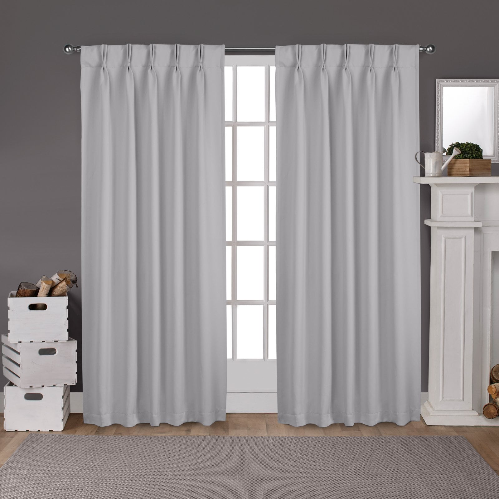 Silver Sateen Pinch Pleat Blackout Curtain Panels, 96" Length