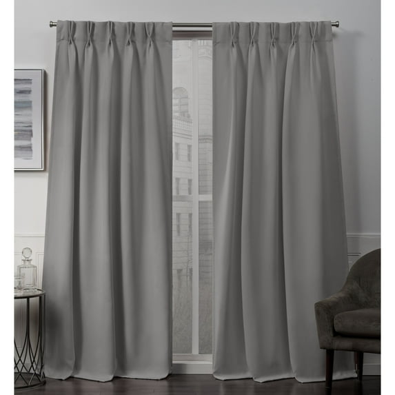 Exclusive Home Sateen Twill Woven Room Darkening Blackout Pinch Pleat/Hidden Tab Top Curtain Panel Pair, 96" Length, Veridian Grey