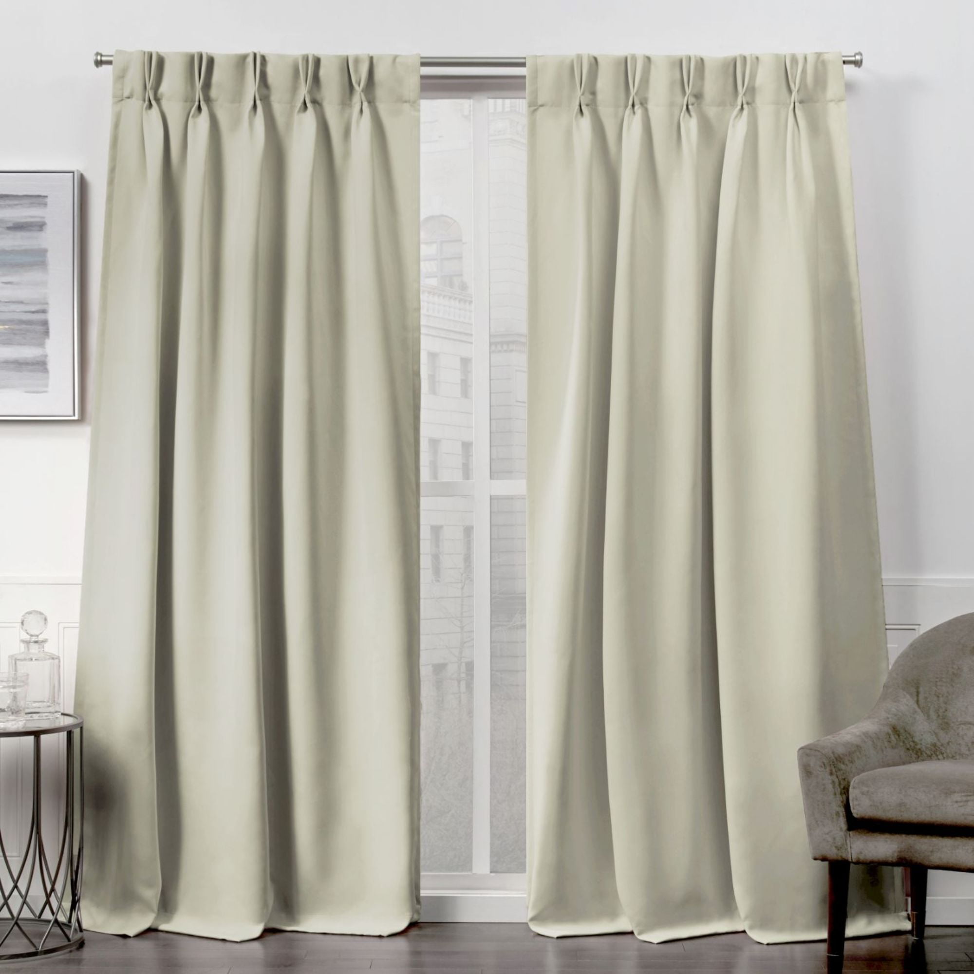 Linen Sateen Twill Blackout Pinch Pleat Curtain Panels