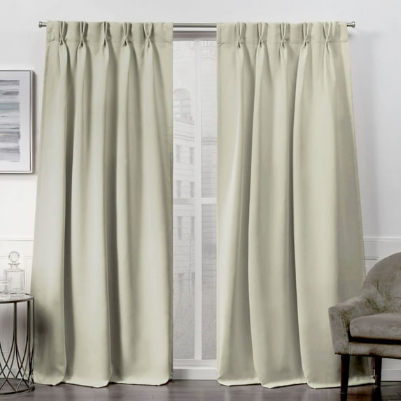 Exclusive Home Sateen Twill Woven Room Darkening Blackout Pinch Pleat/Hidden Tab Top Top Curtain Panel Pair, 96" Length, Linen