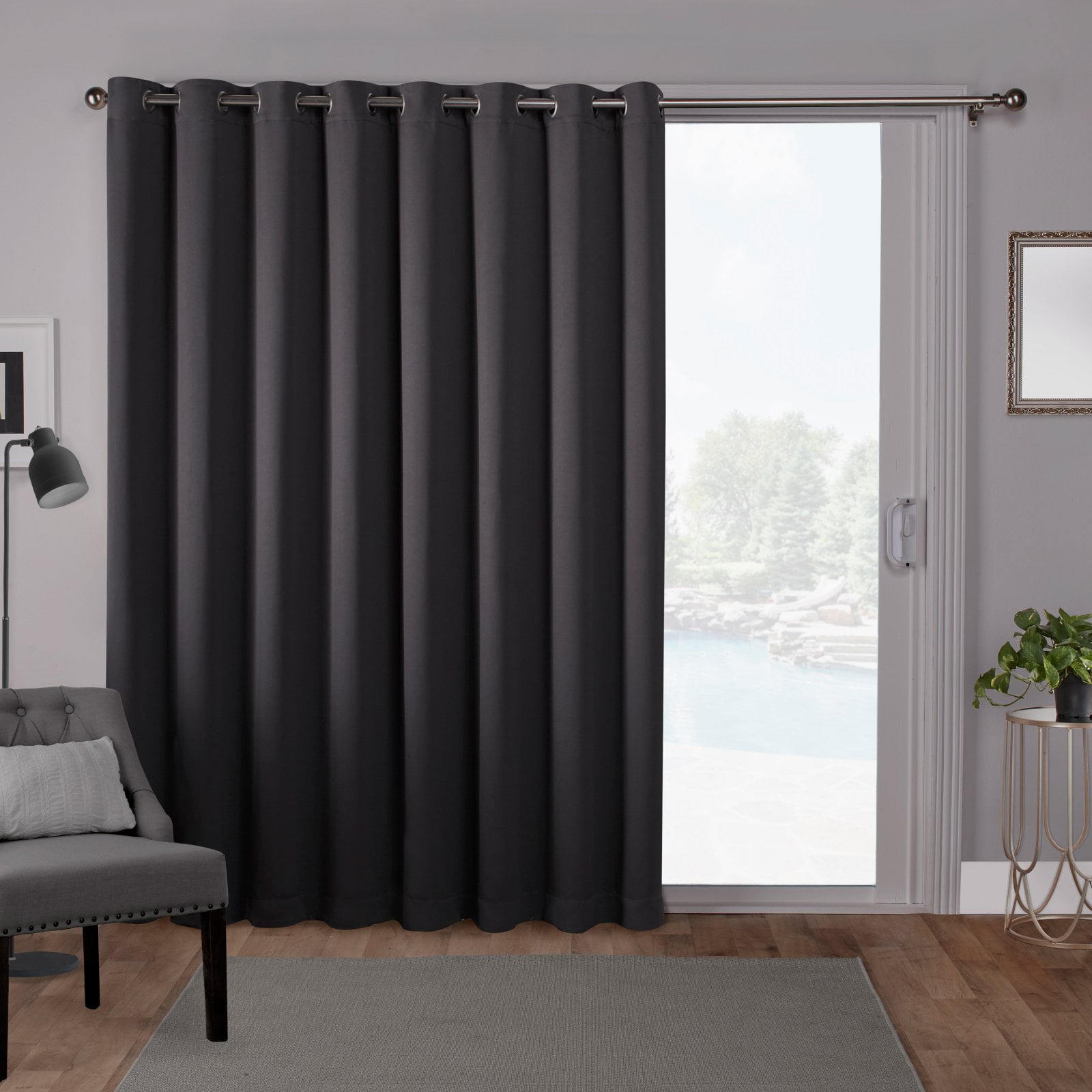 Charcoal Polyester Blackout Grommet Curtain Panel for Patio Doors