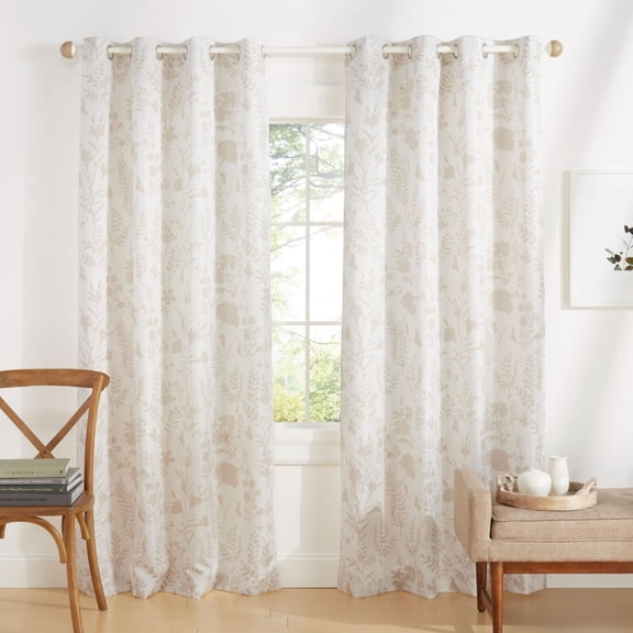 Exclusive Home Silhouette Floral Light Filtering Grommet Top Curtain Panel Pair, 54"x96", Natural, Set of 2