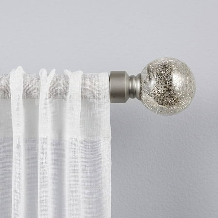 Exclusive Home Silver Aged Sphere 1" Curtain Rod and Coordinating Finial Set, Matte Silver, Adjustable 36"-72"