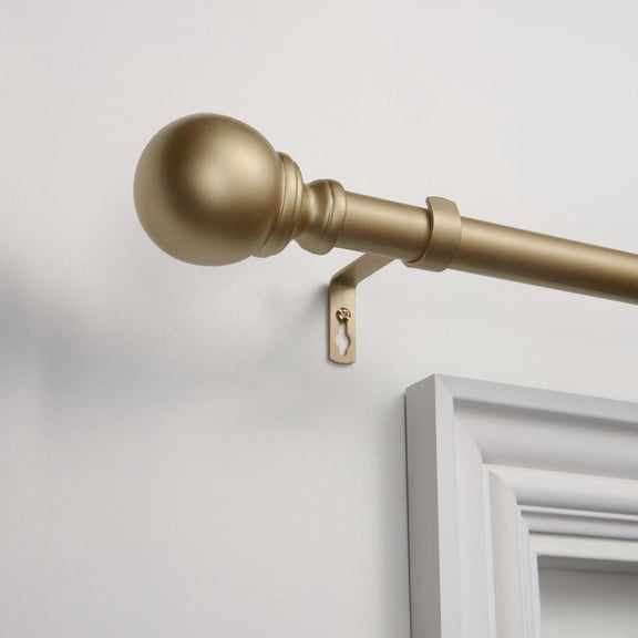Exclusive Home Sphere 1" Curtain Rod and Coordinating Finial Set, Gold, Adjustable 66"-120"