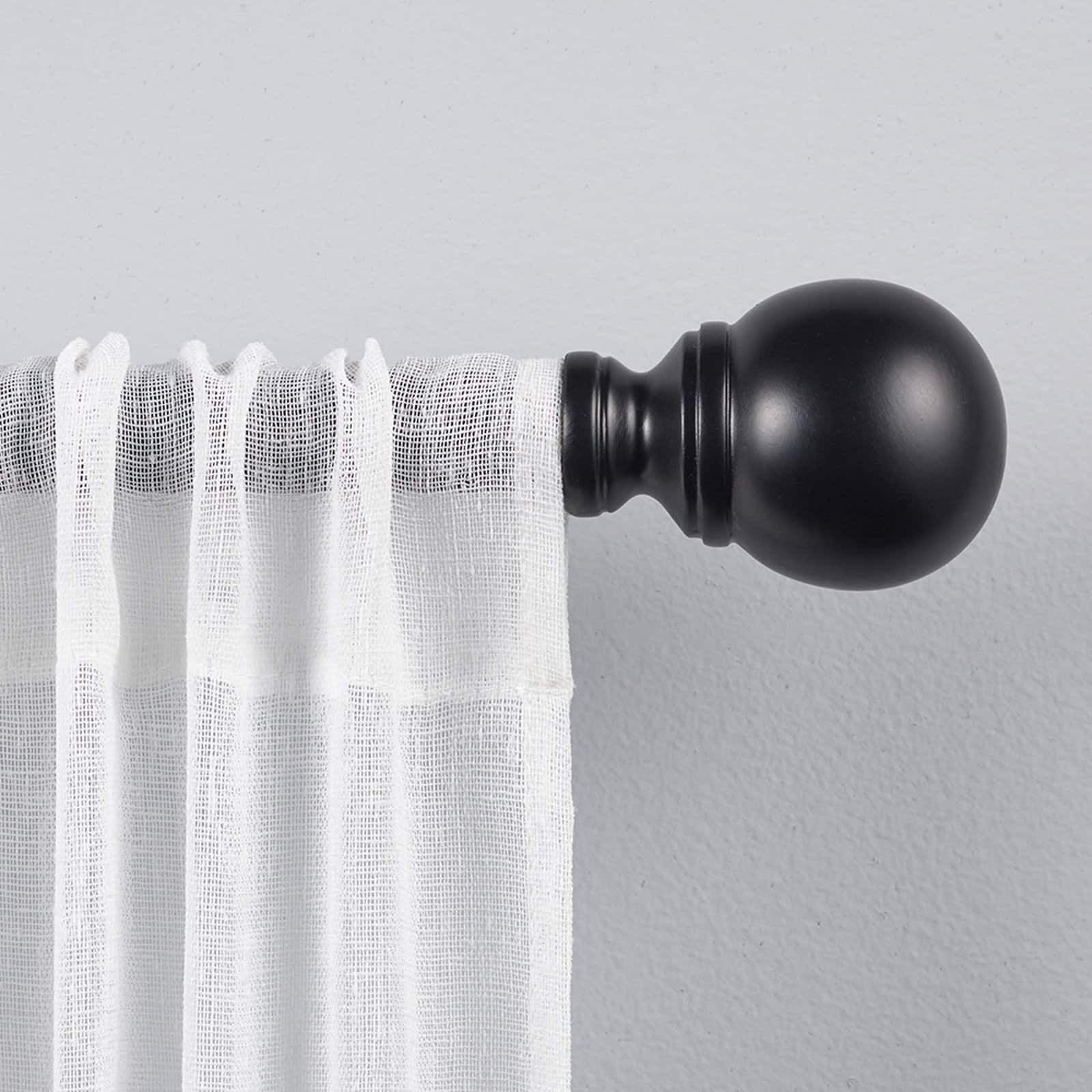 Exclusive Home Sphere 1" Curtain Rod and Finial Set, Matte Black, Adjustable 66"-120"