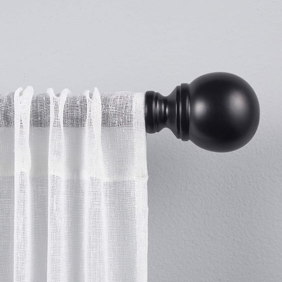Exclusive Home Sphere 1" Curtain Rod and Finial Set, Matte Black, Adjustable 66"-120"