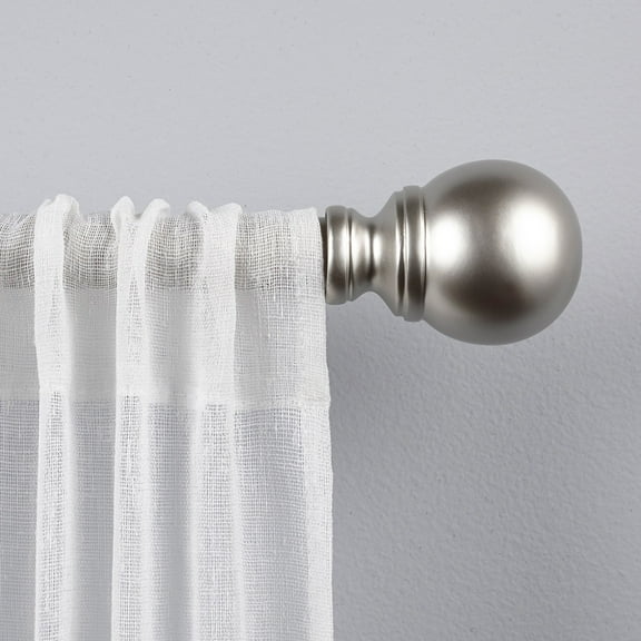 Exclusive Home Sphere 1" Curtain Rod and Finial Set, Matte Silver, Adjustable 36"-72"