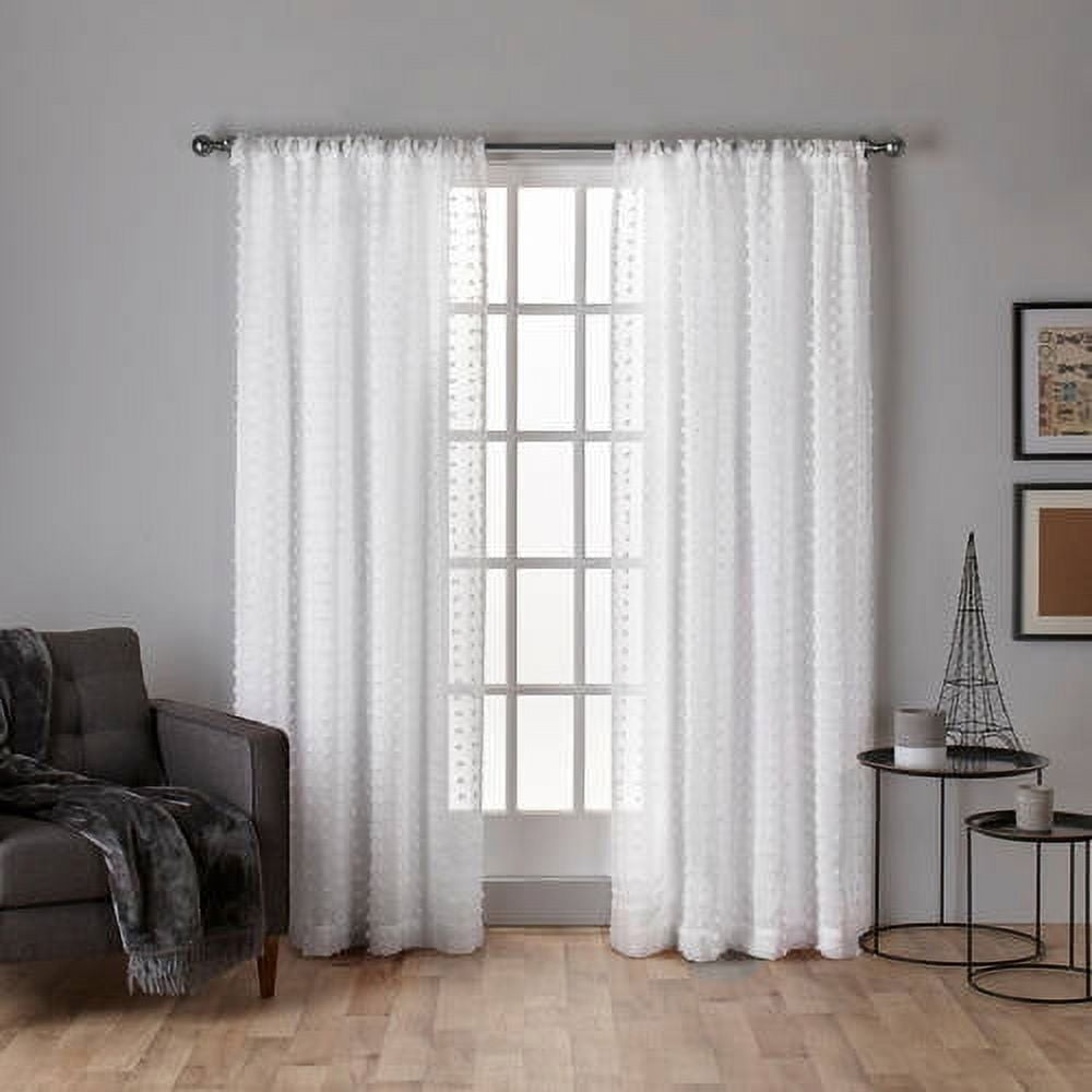 Winter White Sheer Rod Pocket Curtain Panels with Pouf Applique, Set of 2