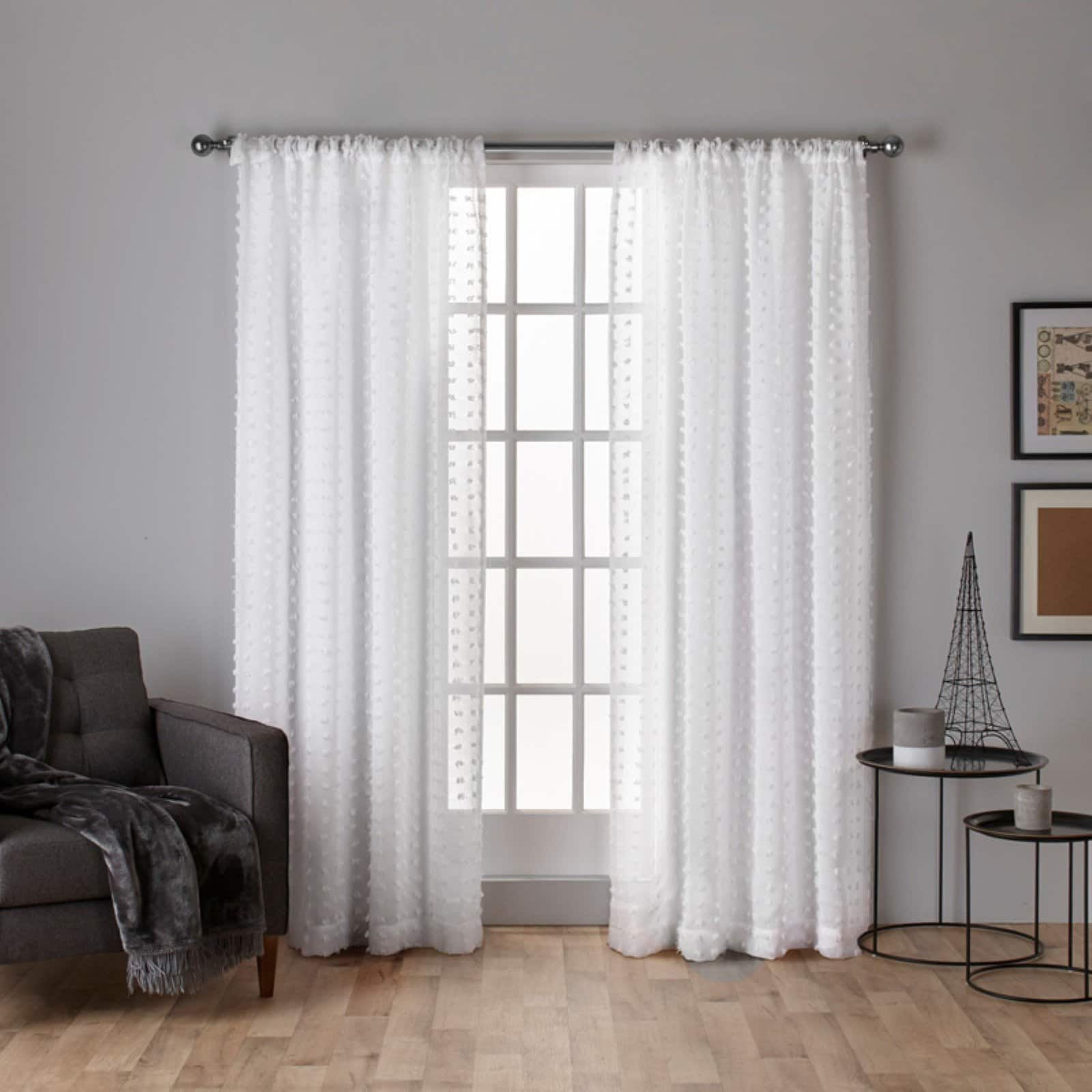 White Sheer Polyester Rod Pocket Kitchen Window Panels