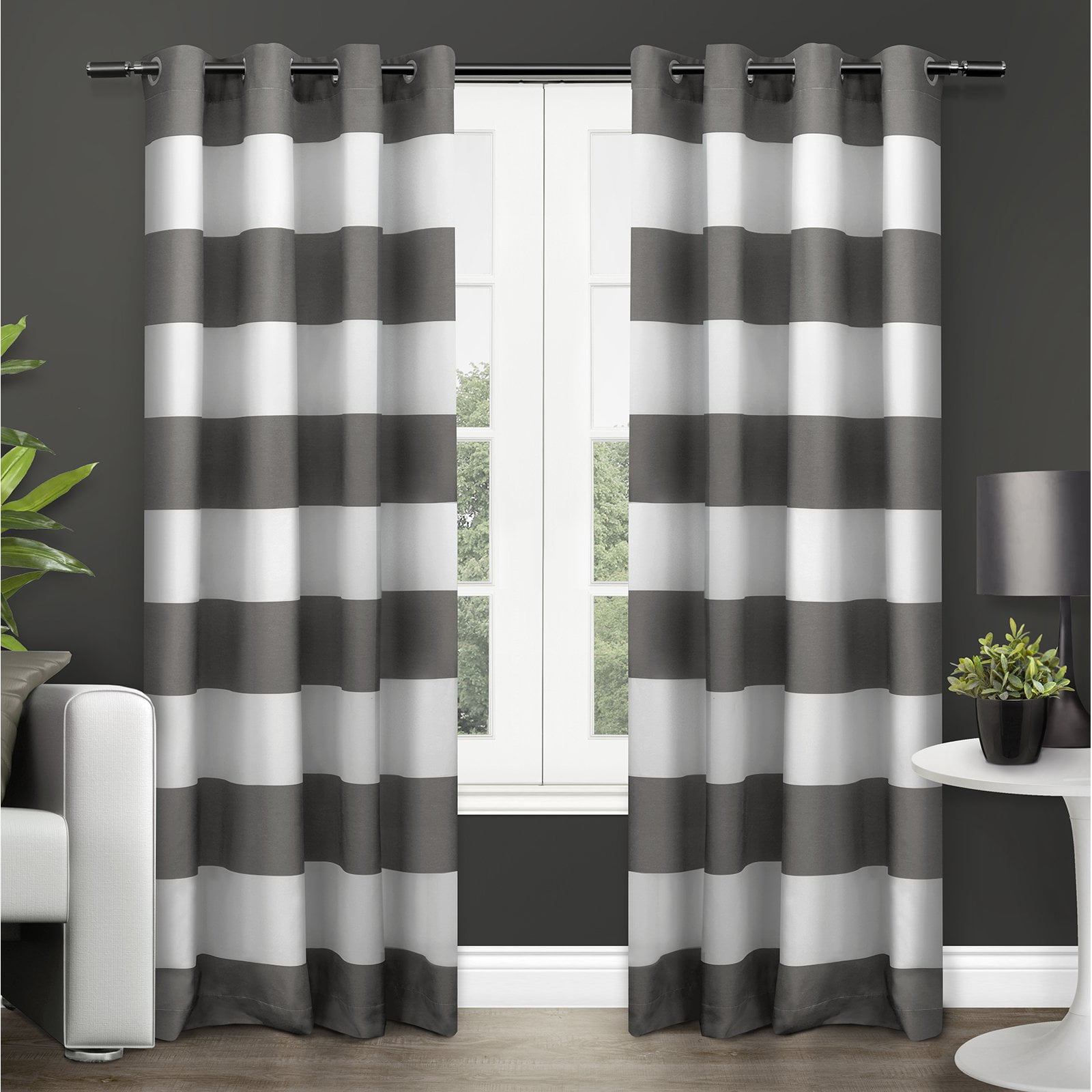 Gray and White Cotton Cabana Stripe Curtain Panels, 54" x 84"
