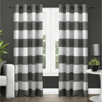 Exclusive Home Surfside Cabana Stripe Cotton-Rich Grommet Top Light Filtering Curtain Panel Pair, 54"x84", Black Pearl