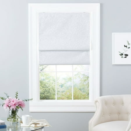 Exclusive Home Thermal Bolan Botanical Total Blackout Roman Shade,White, 27"x 64"