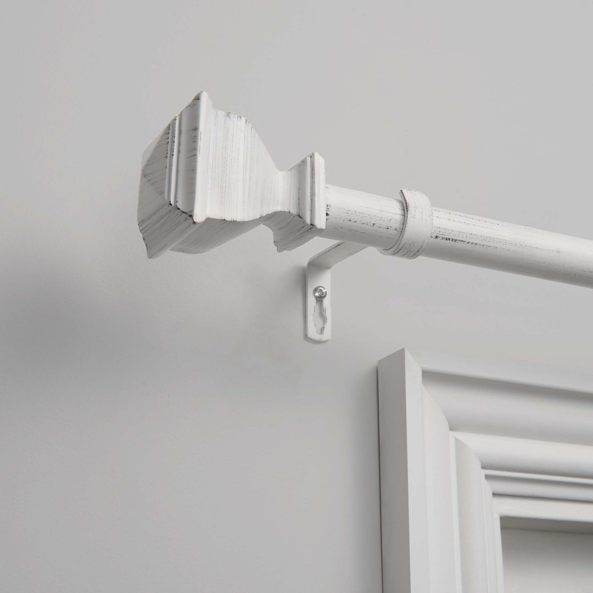 Distressed White Adjustable Iron Curtain Rod with Finials