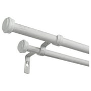 Exclusive Home Topper Double Curtain Rod and Finial Set, Distressed White, 36"-72"